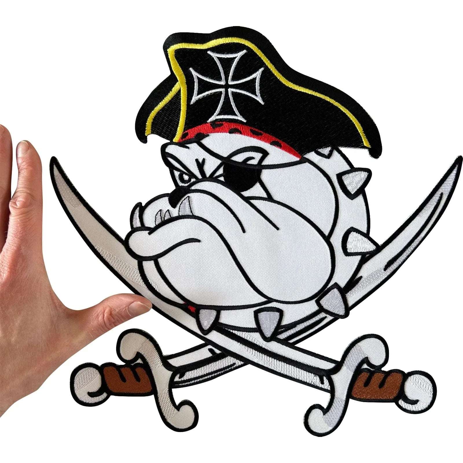 Big Large Crossed Cutlass Pirate Bulldog Patch Iron On Sew On Embroidered Badge
