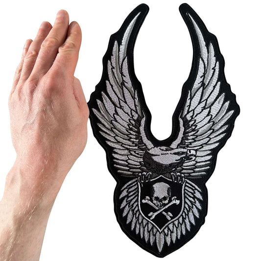 Big Large Eagle Skull and Crossbones Patch Iron Sew On Clothes Embroidered Badge