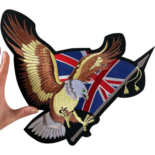 Big Large Eagle Union Jack Flag Iron On Sew On Jacket Patch UK Embroidered Badge