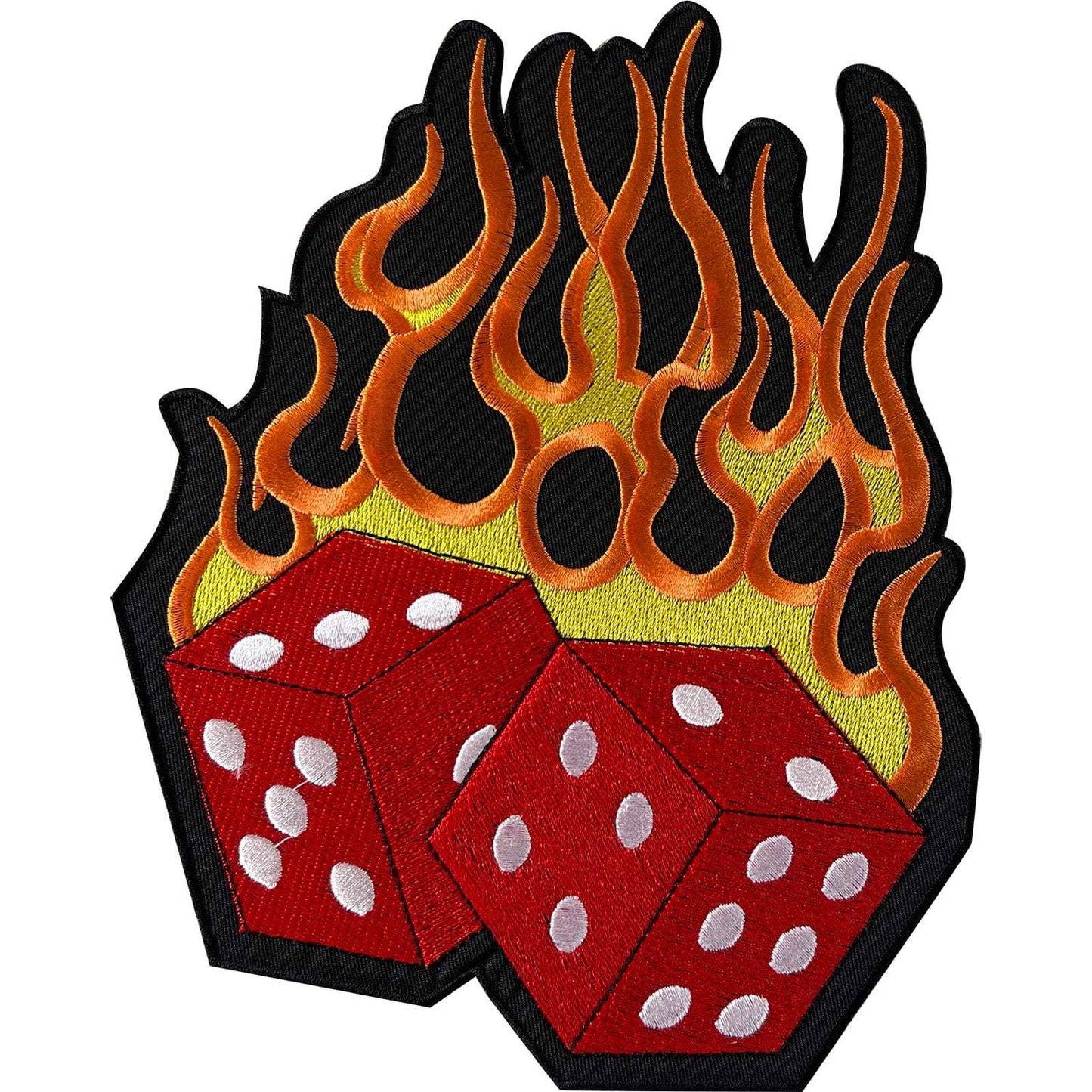 Big Large Flaming Dice Iron Sew On Jacket Patch Fire Flames Embroidered Badge