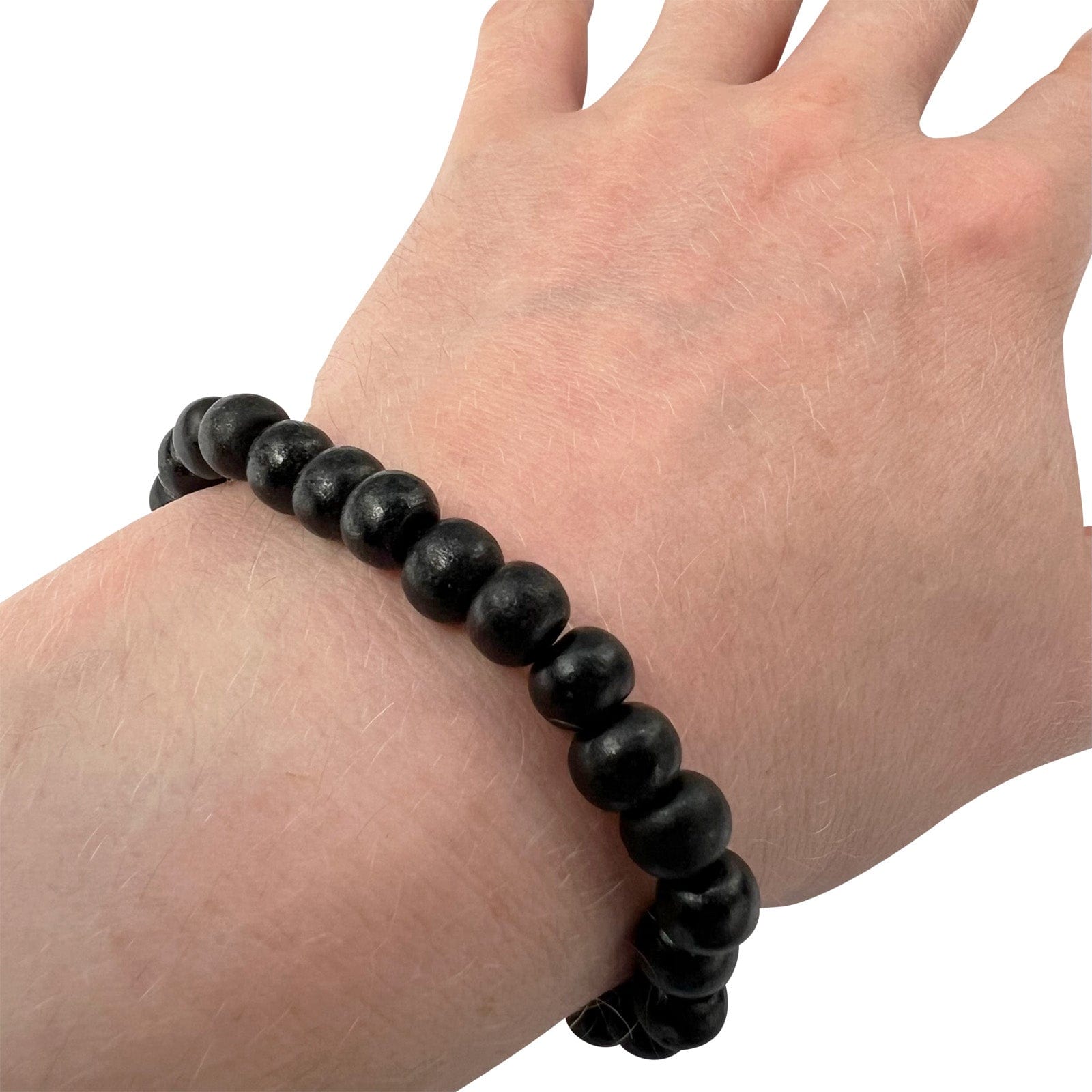 Black Beaded Wood Bracelet Wristband Mens Womens Wooden Beads Handmade Jewellery