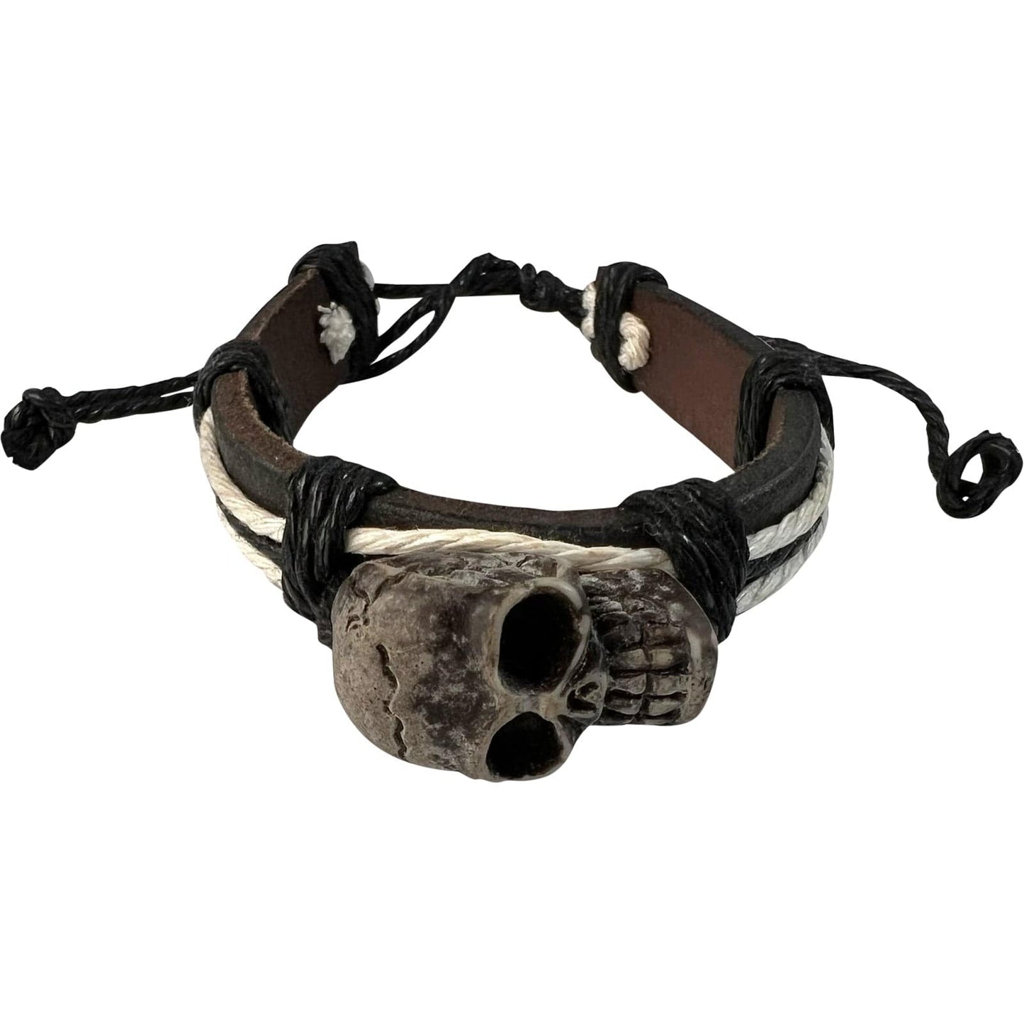 Black Brown Leather Skull Bracelet Wristband Bangle Mens Womens Gothic Jewellery