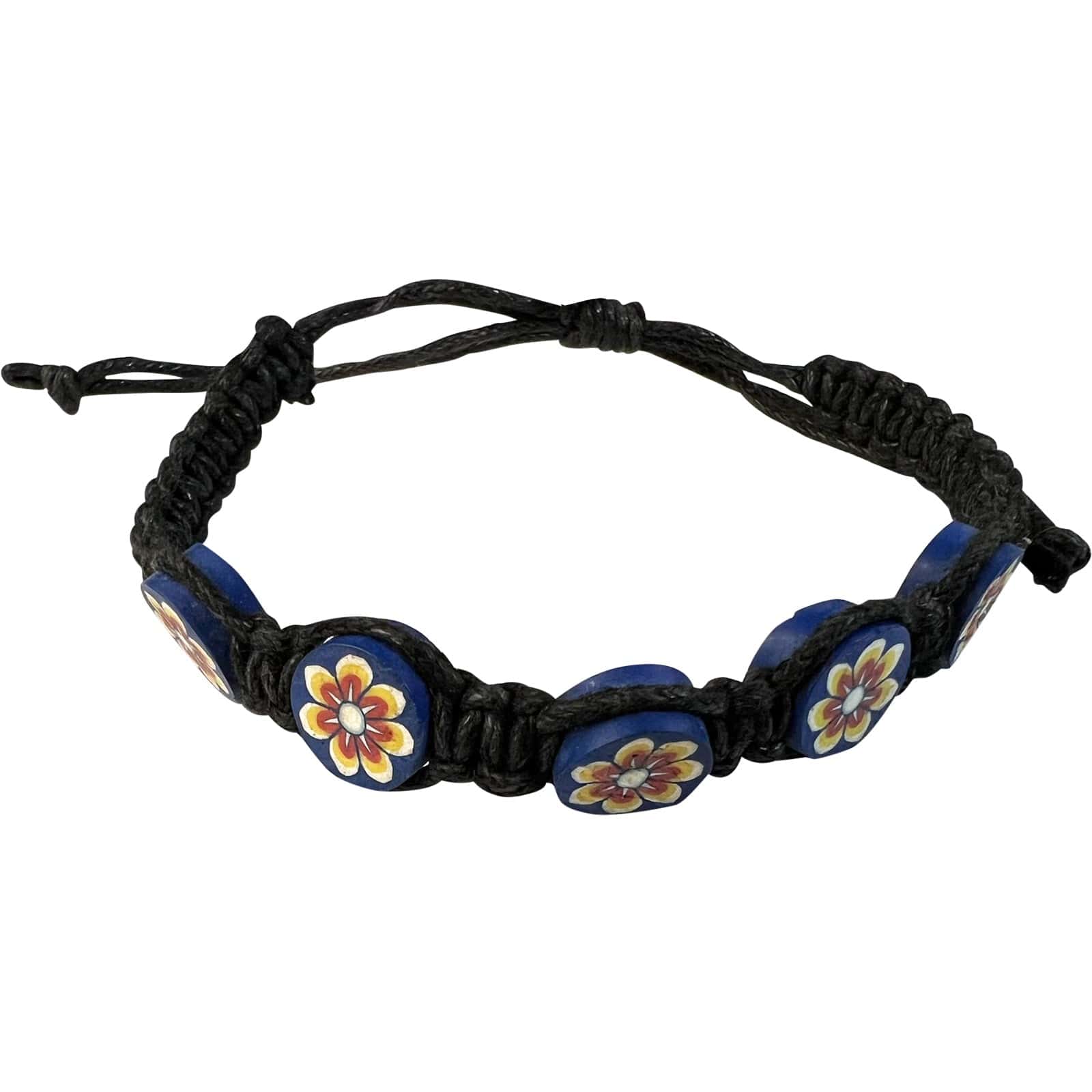Black Cotton Bracelet Floral Flower Beads Wristband Bangle Mens Womens Jewellery
