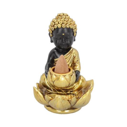 Black & Gold Baby Buddha Backflow Incense Burner 10.3cm