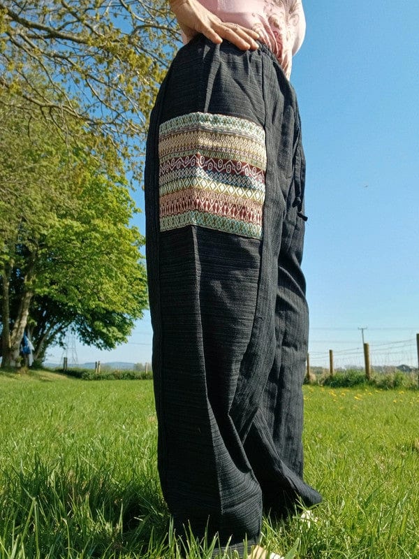 Black Harem Pants Lightweight Summer Holiday Travel Mens Womens Hippy Trousers