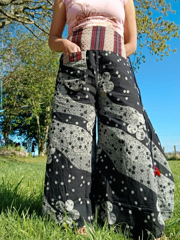 Black Harem Wide Leg Pants Floral Baggy High Rise Waist Trousers Womens Clothes