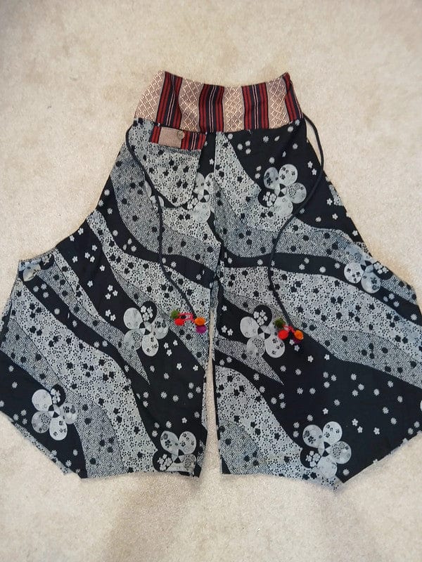 Black Harem Wide Leg Pants Floral Baggy High Rise Waist Trousers Womens Clothes