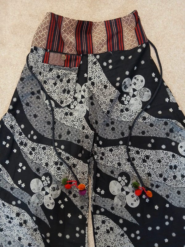 Black Harem Wide Leg Pants Floral Baggy High Rise Waist Trousers Womens Clothes