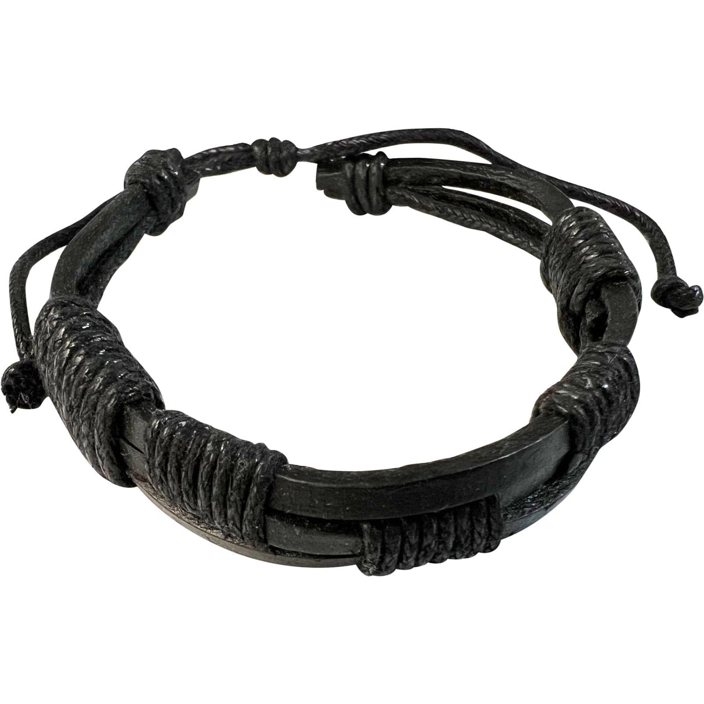 Black Leather Bracelet Wristband Bangle Mens Womens Boys Girls Surfer Jewellery
