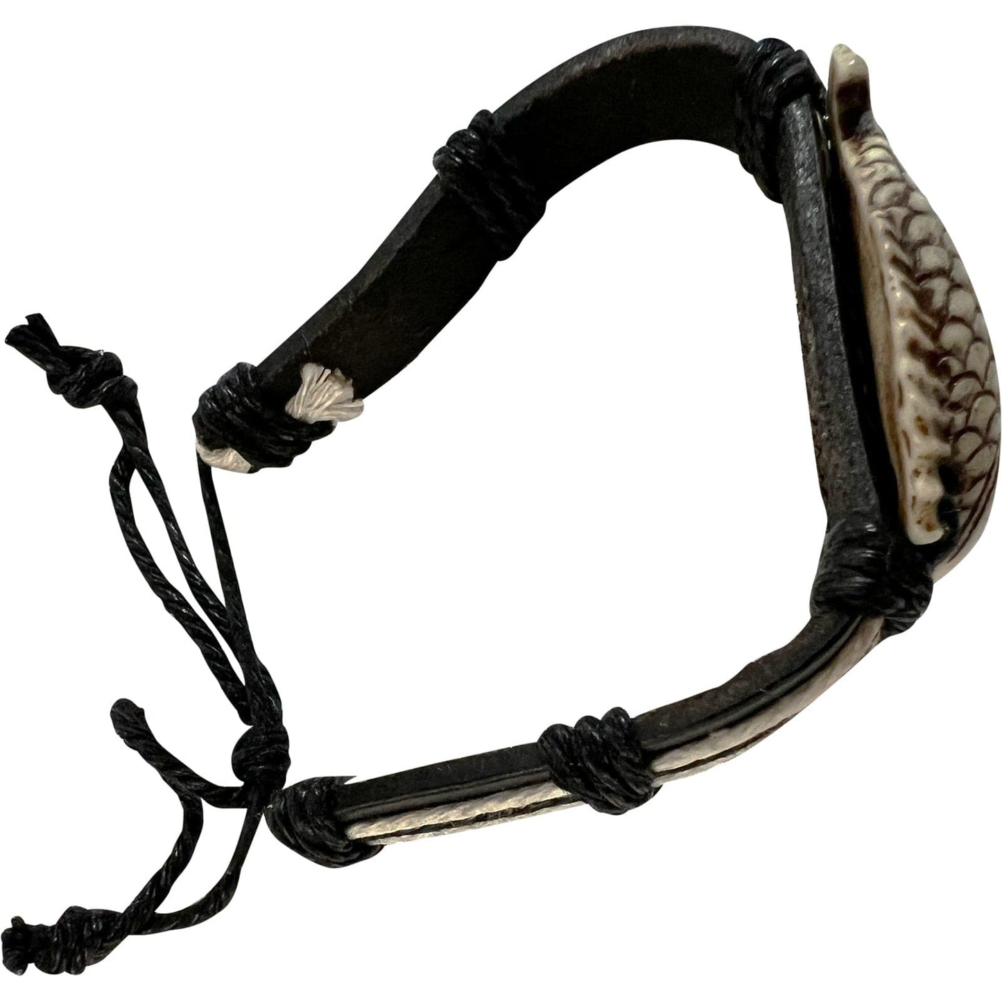 Black Leather Fish Bracelet Wristband Bangle Mens Womens Boys Fishing Jewellery