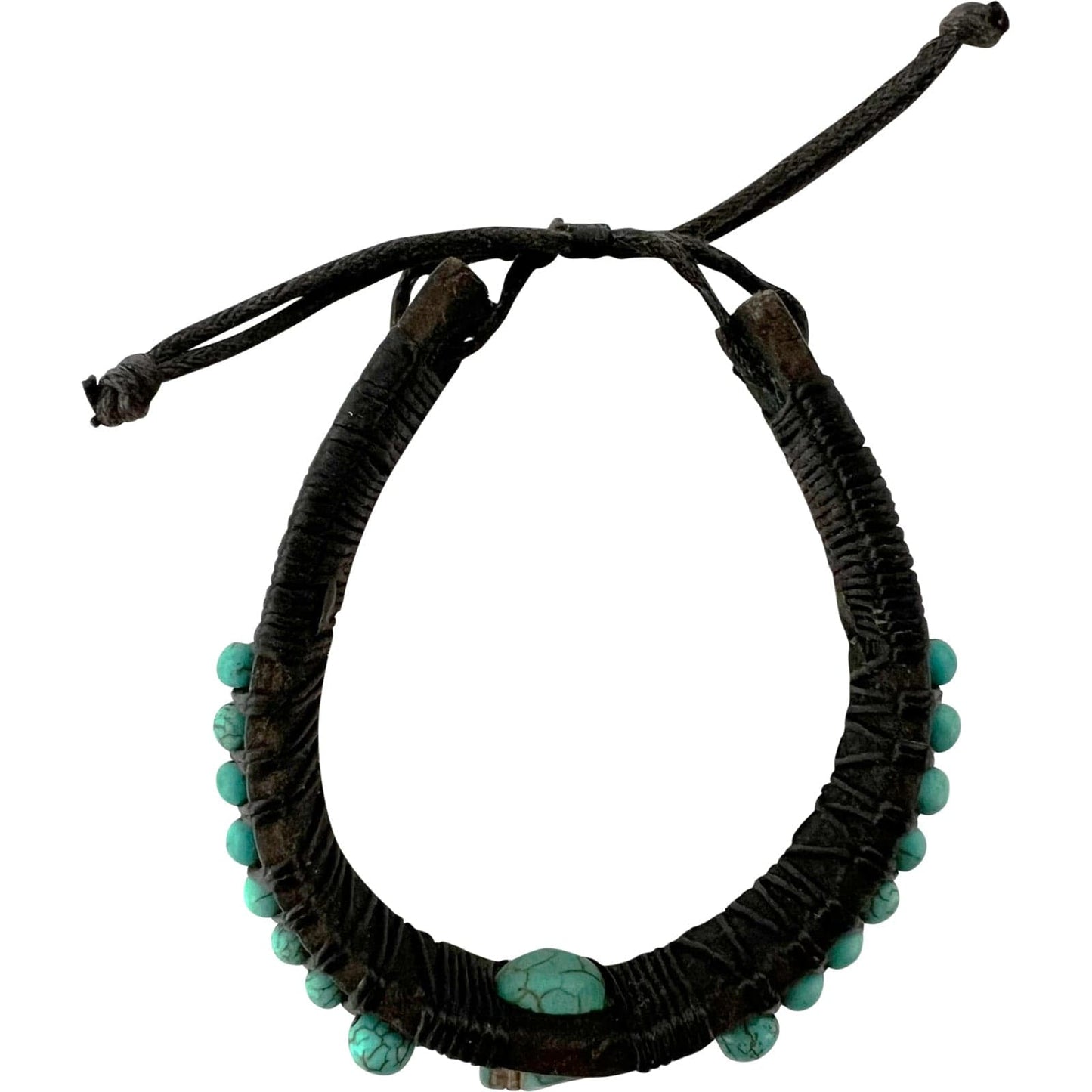 Black Leather Turquoise Skull Bracelet Wristband Bangle Mens Womens Jewellery