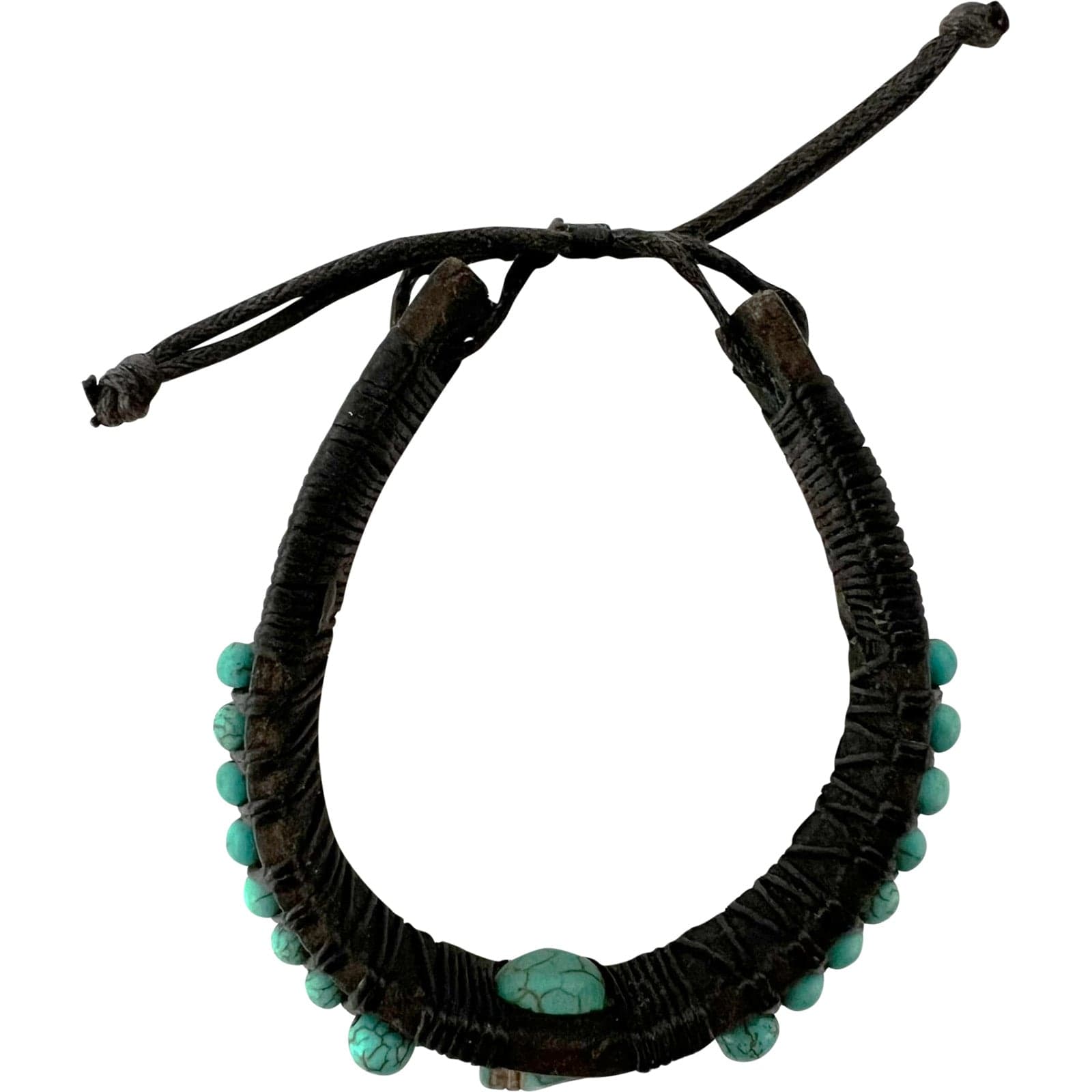 Black Leather Turquoise Skull Bracelet Wristband Bangle Mens Womens Jewellery