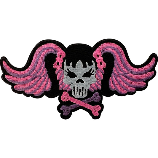 Black Pink Skull and Crossbones Girl Patch Iron Sew On Cloth Embroidered Badge