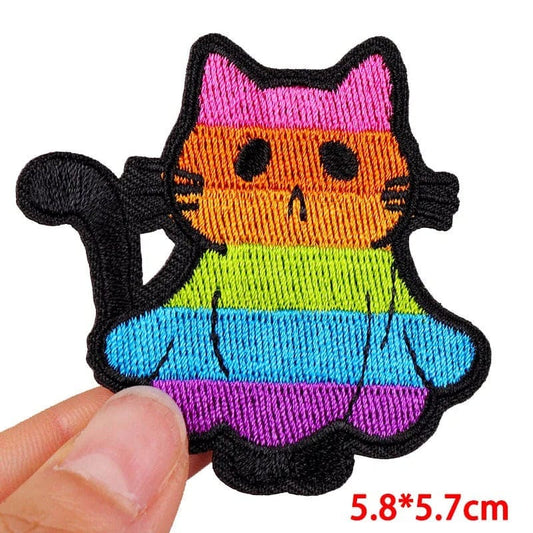 Black Rainbow Girl Cat Iron On Patch Embroidered Sewing Badge Shirt Cloth Decal