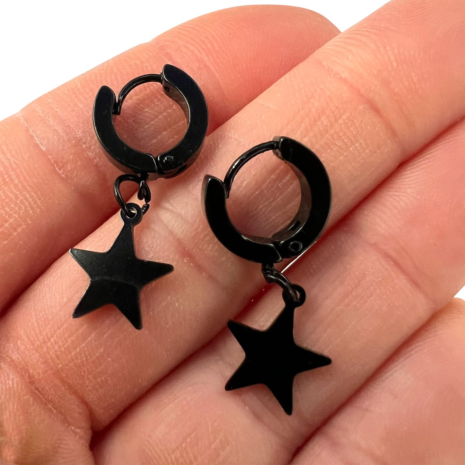 Black Star Hoop Huggie Stud Earrings Small Ear Studs Mens Womens Girls Jewellery