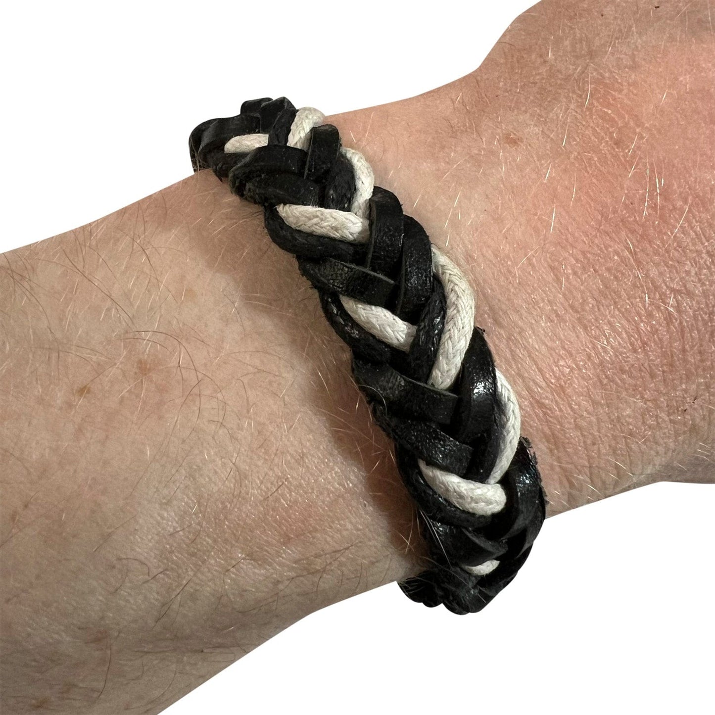 Black White Cotton Leather Bracelet Wristband Bangle Mens Womens Boys Jewellery