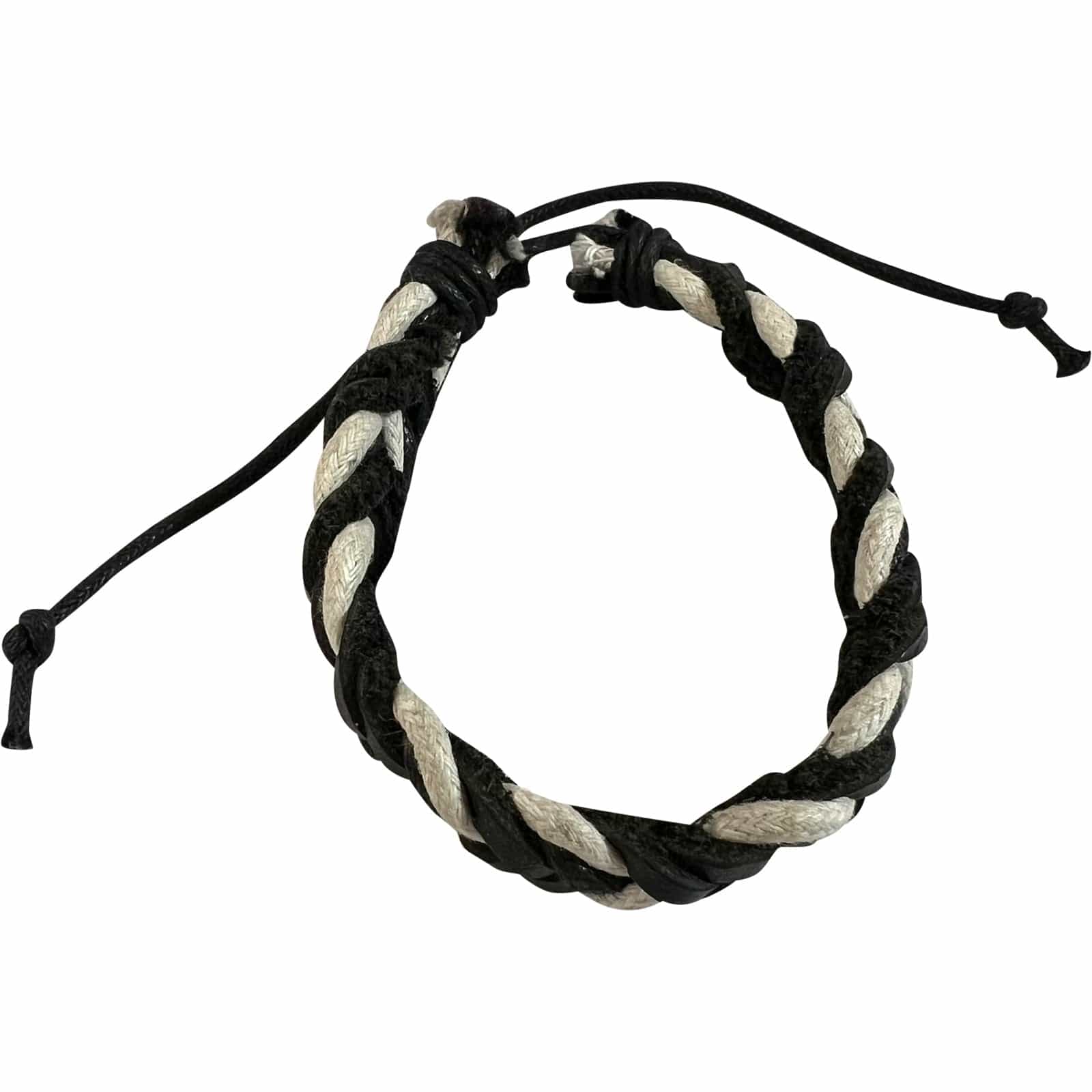 Black White Cotton Leather Bracelet Wristband Bangle Mens Womens Boys Jewellery