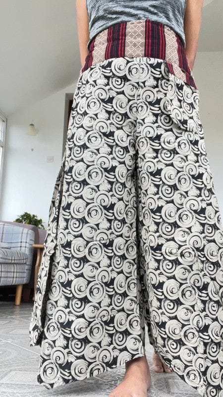 Black White Palazzo Wide Fit Leg Pants Baggy Harem Thai Japanese Trousers Skirt