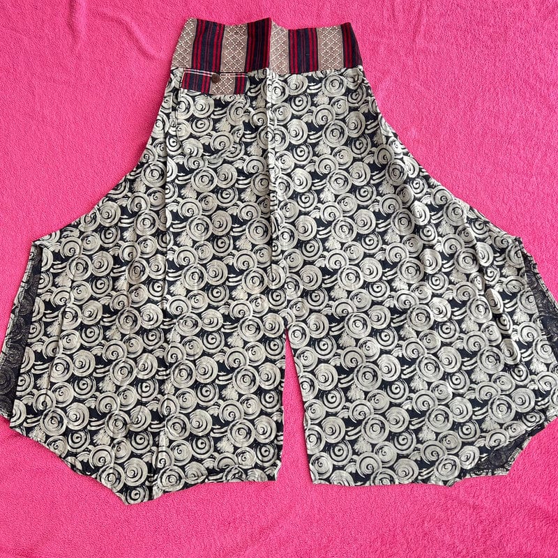 Black White Palazzo Wide Fit Leg Pants Baggy Harem Thai Japanese Trousers Skirt