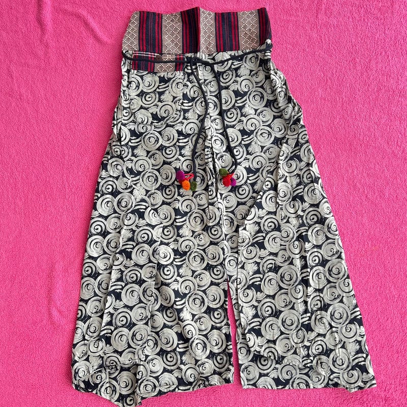 Black White Palazzo Wide Fit Leg Pants Baggy Harem Thai Japanese Trousers Skirt