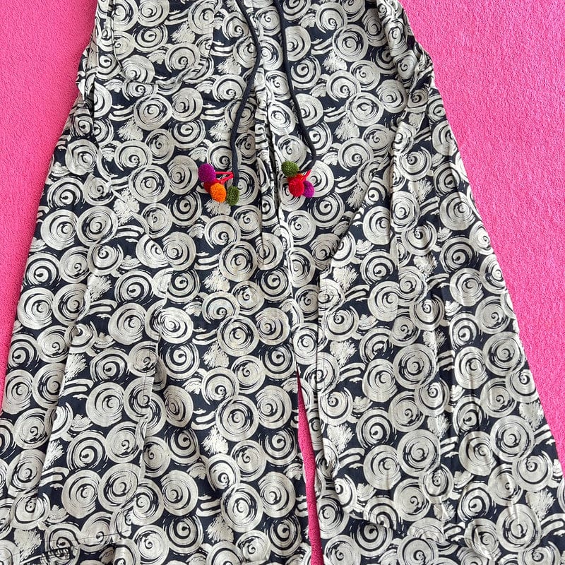 Black White Palazzo Wide Fit Leg Pants Baggy Harem Thai Japanese Trousers Skirt