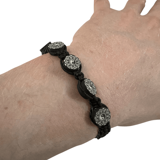 Black White Yin and Yang Beads Bracelet Wristband Bangle Mens Womens Jewellery