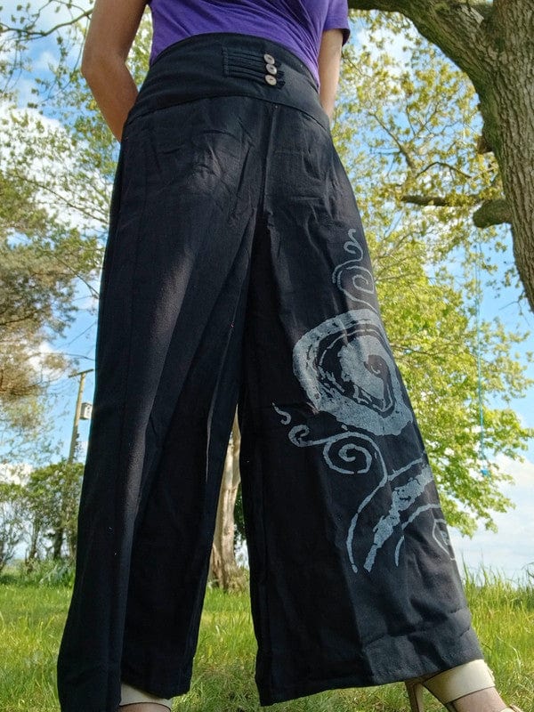 Black Wide Leg Palazzo Harem Pants Womens Ladies Baggy Thailand Summer Trousers