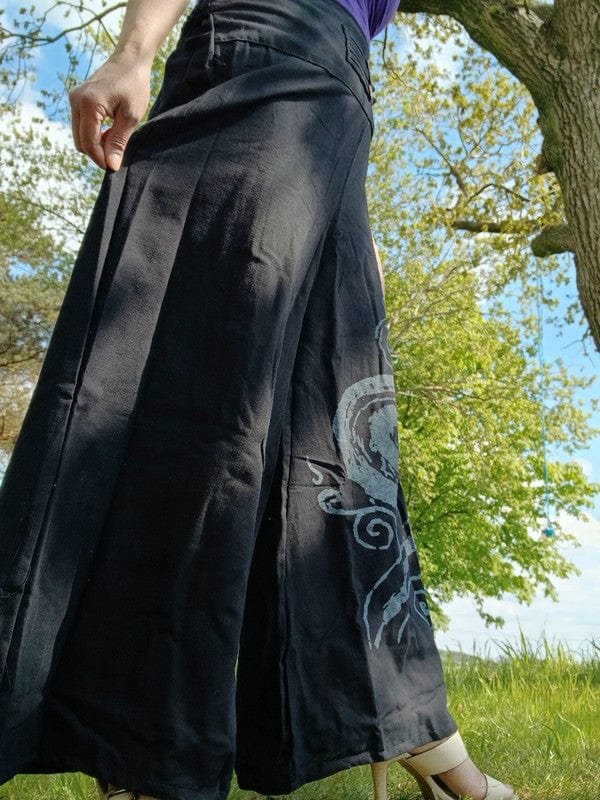 Black Wide Leg Palazzo Harem Pants Womens Ladies Baggy Thailand Summer Trousers