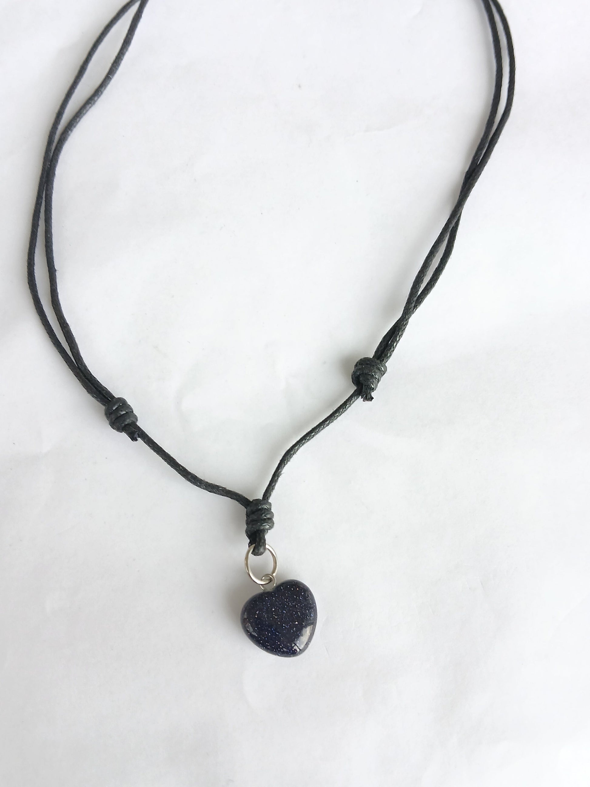 Blue gold stone Heart charm crystal gemstone pendant necklace choker black cord