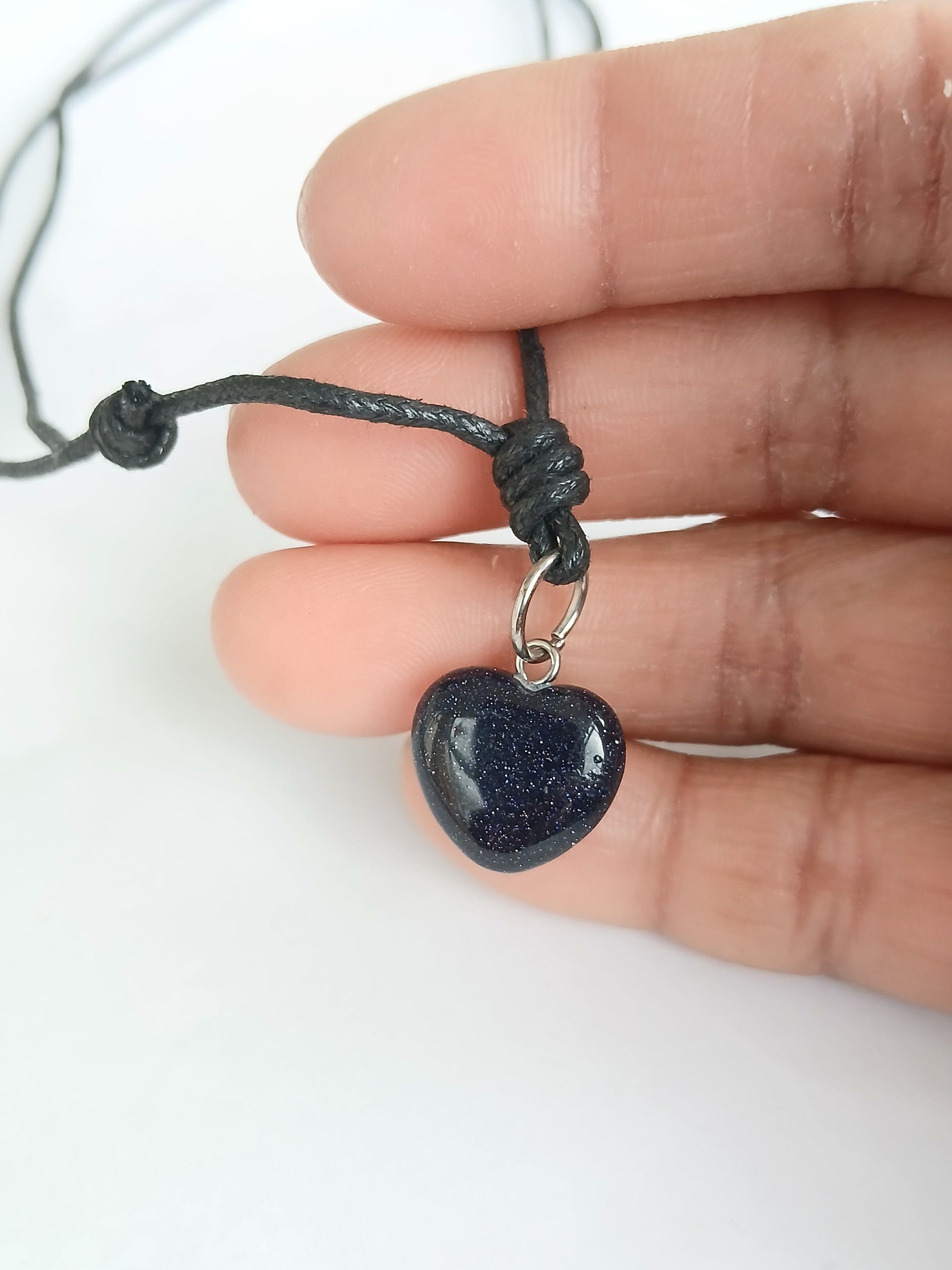 Blue gold stone Heart charm crystal gemstone pendant necklace choker black cord