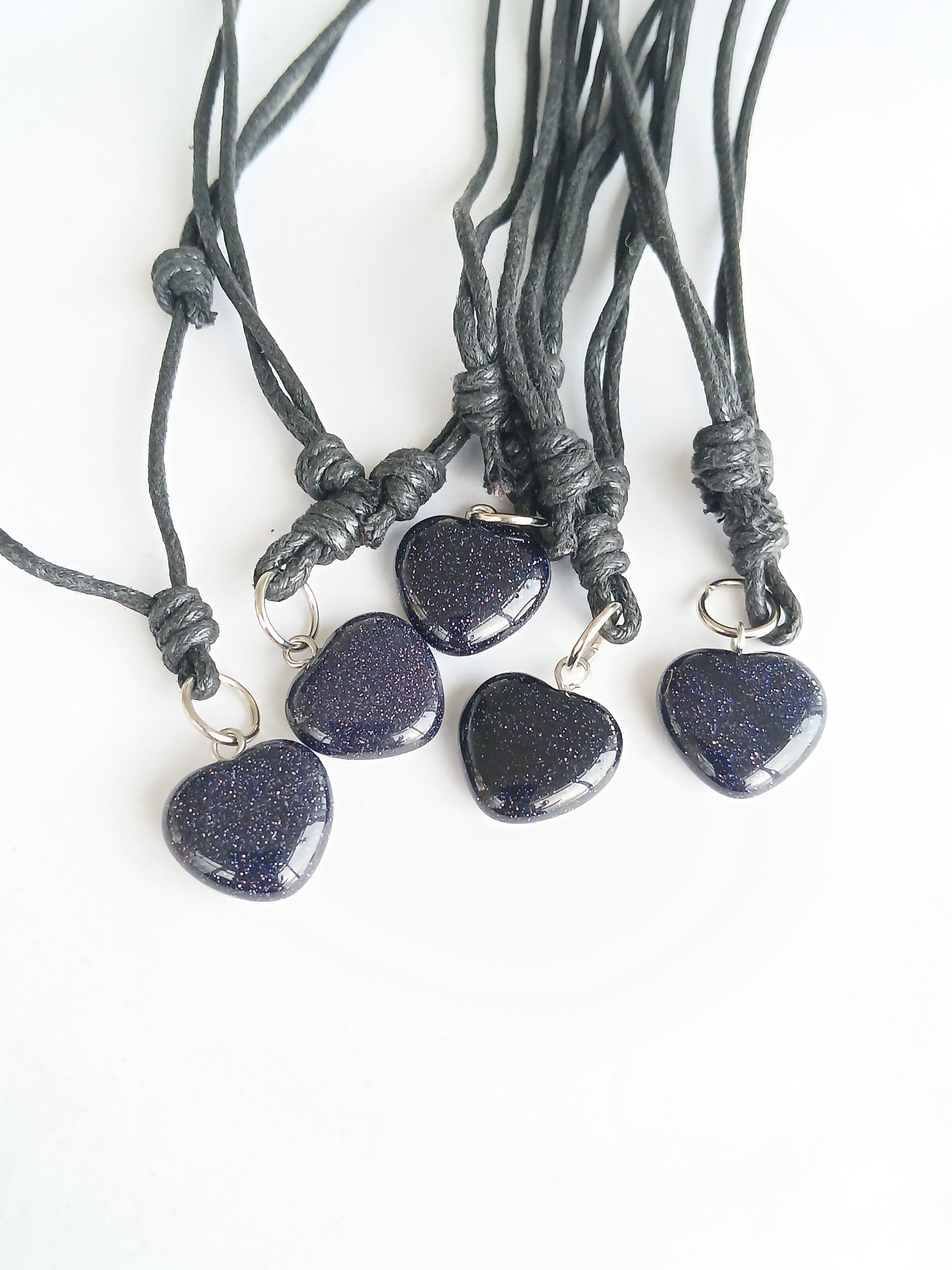 Blue gold stone Heart charm crystal gemstone pendant necklace choker black cord