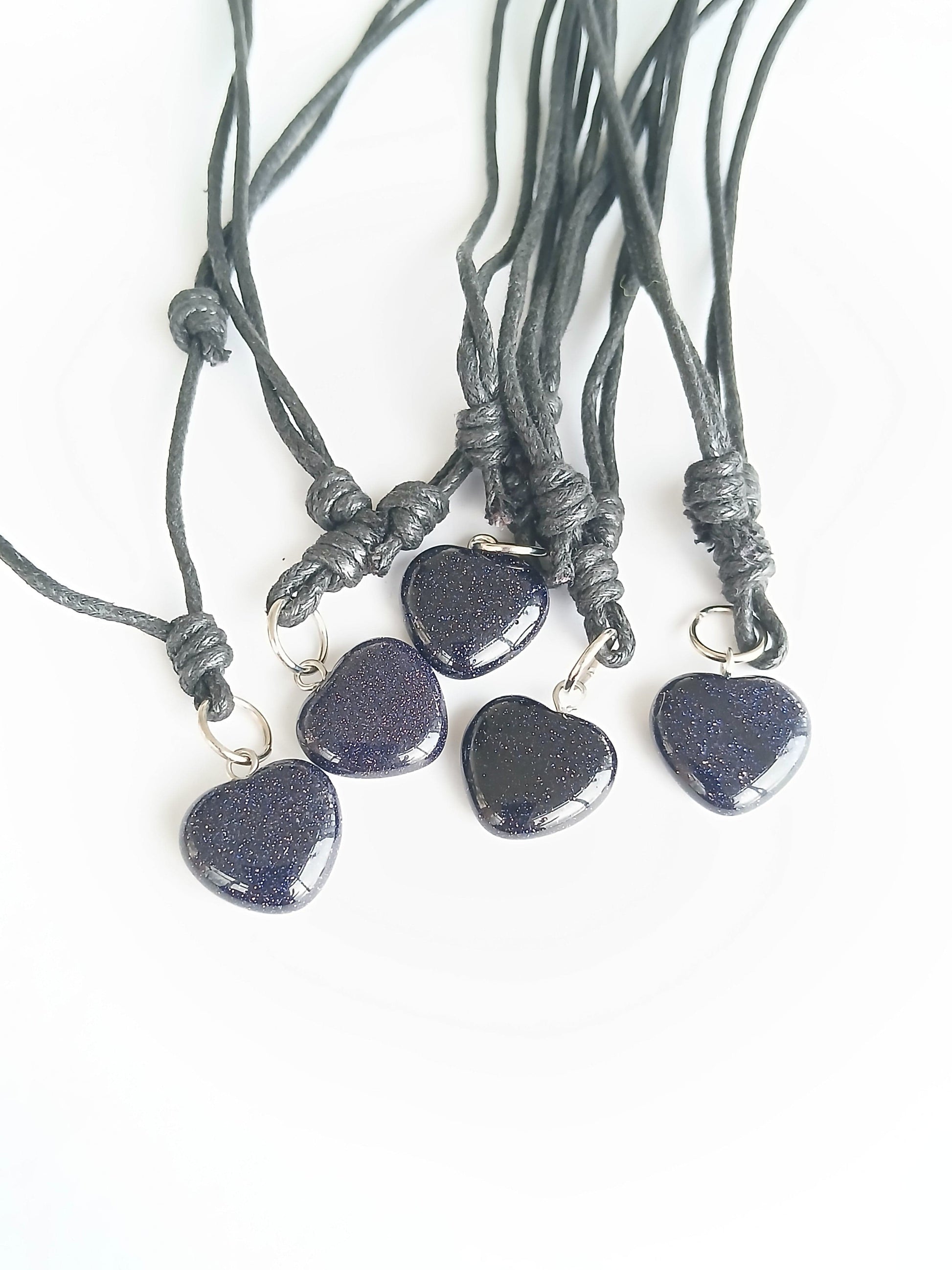 Blue gold stone Heart charm crystal gemstone pendant necklace choker black cord