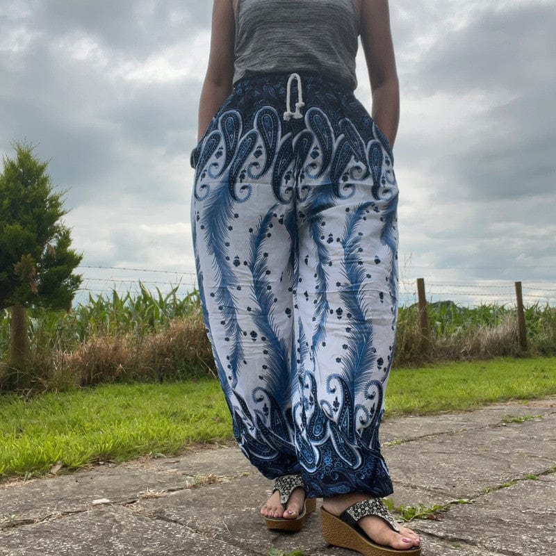 Blue White Harem Pants Summer Holiday Beach Womens Ladies Genie Aladdin Trousers