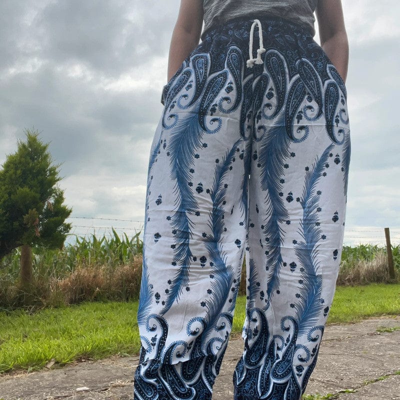 Blue White Harem Pants Summer Holiday Beach Womens Ladies Genie Aladdin Trousers