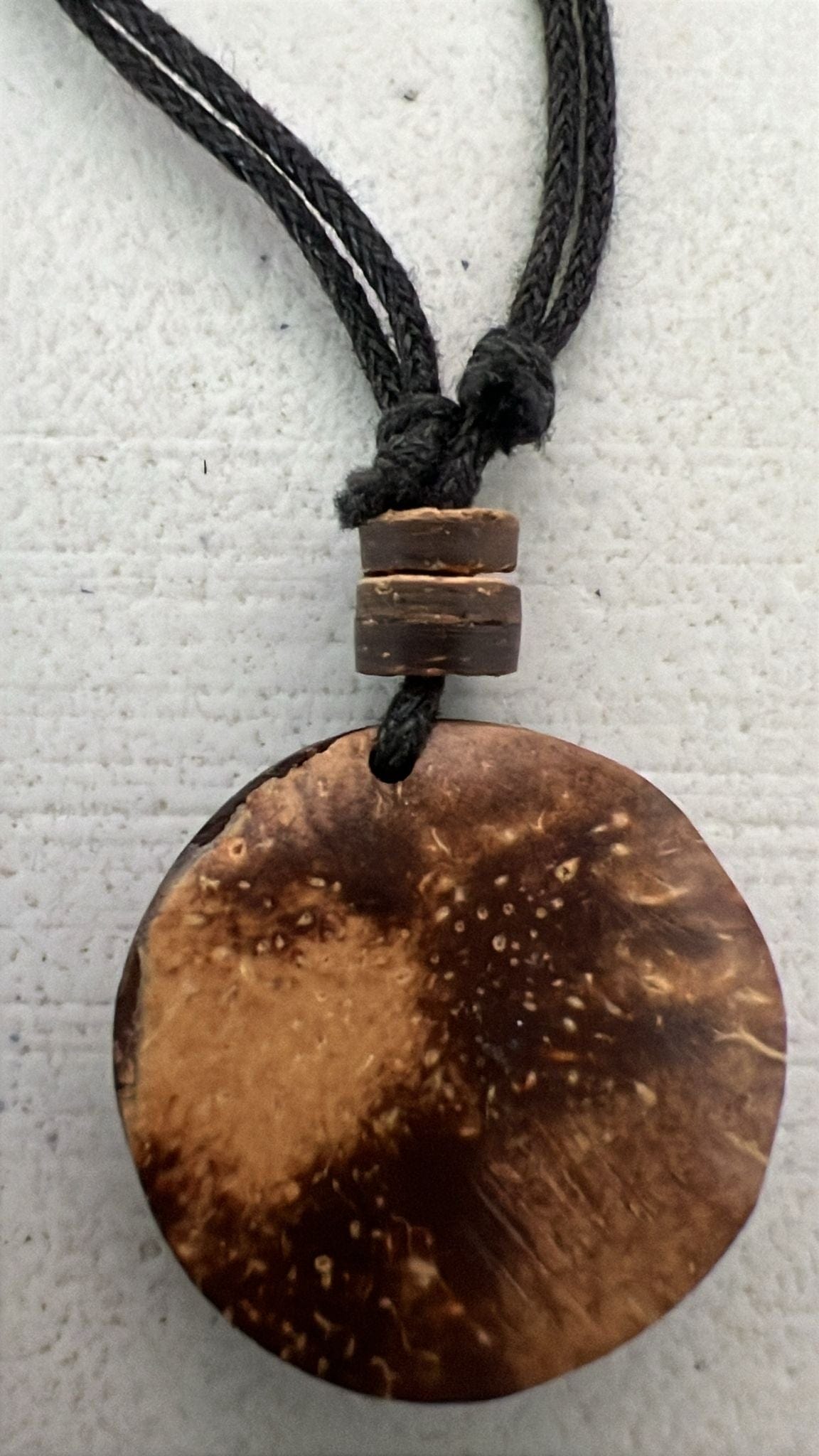 Brown Coconut Wood Dolphin Pendant Necklace Black Cord Chain Handmade Jewellery
