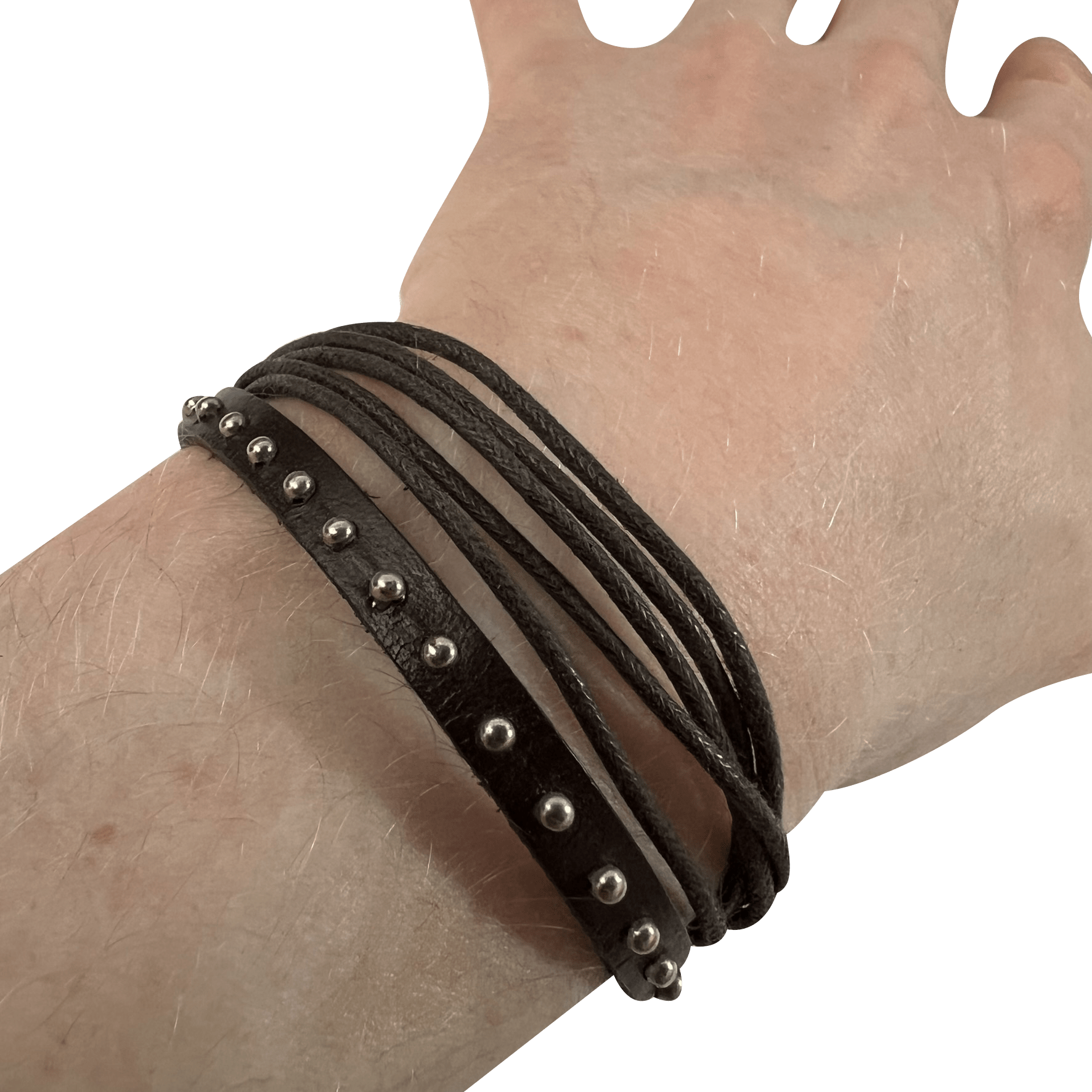 Brown Cotton Studded Leather Bracelet Wristband Bangle Mens Womens Boy Jewellery