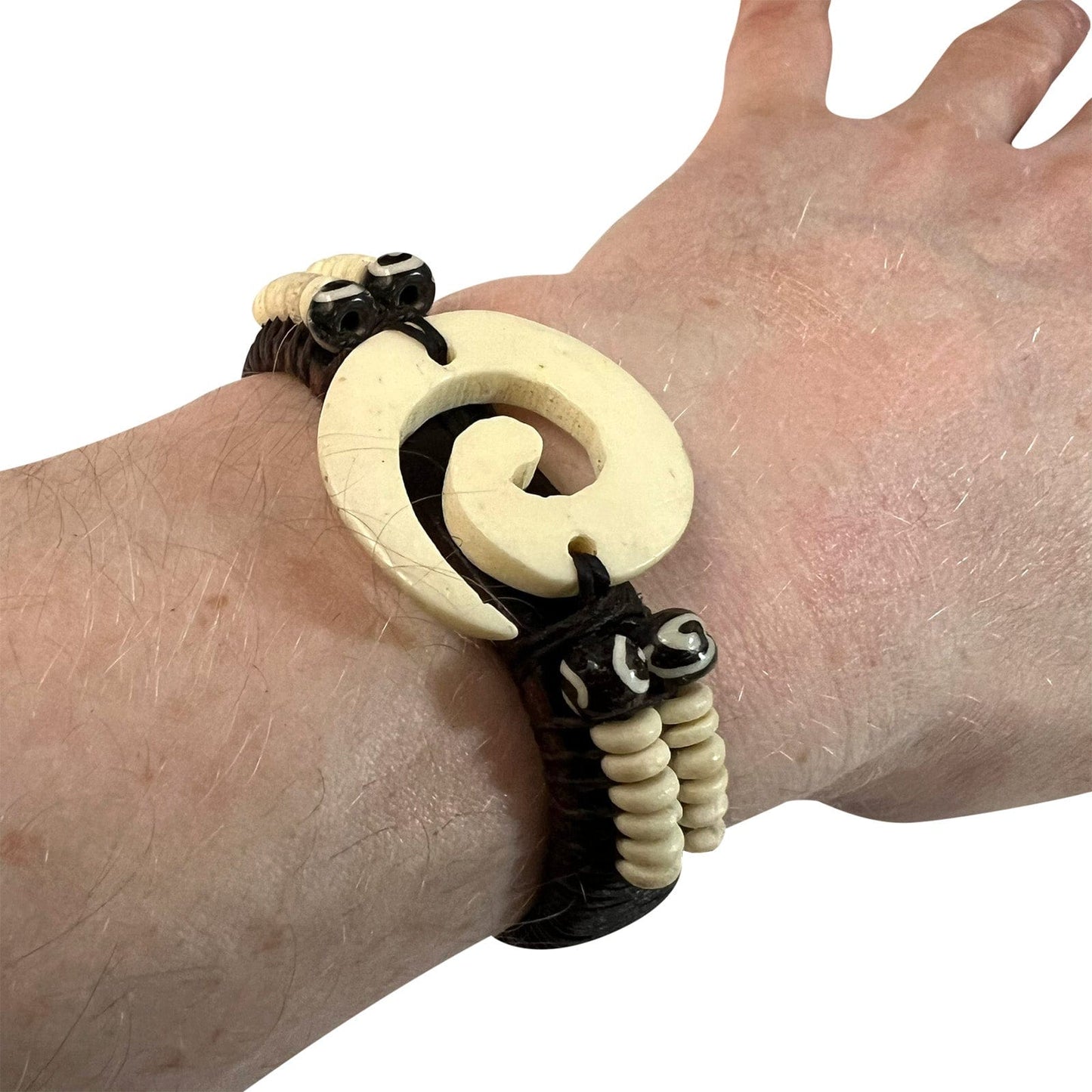 Brown Leather Spiral Bead Bracelet Wristband Bangle Mens Womens Boys Jewellery