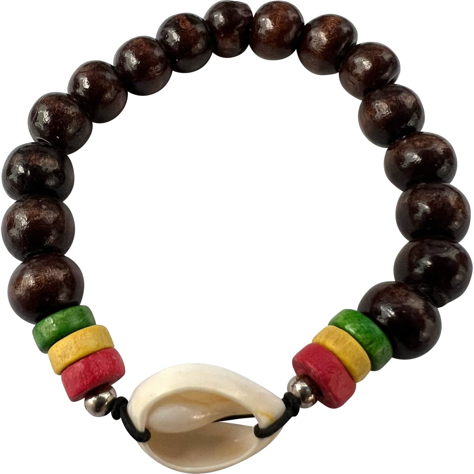 Brown Wood Bead Shell Bracelet Wristband Bangle Mens Womens Handmade Jewellery