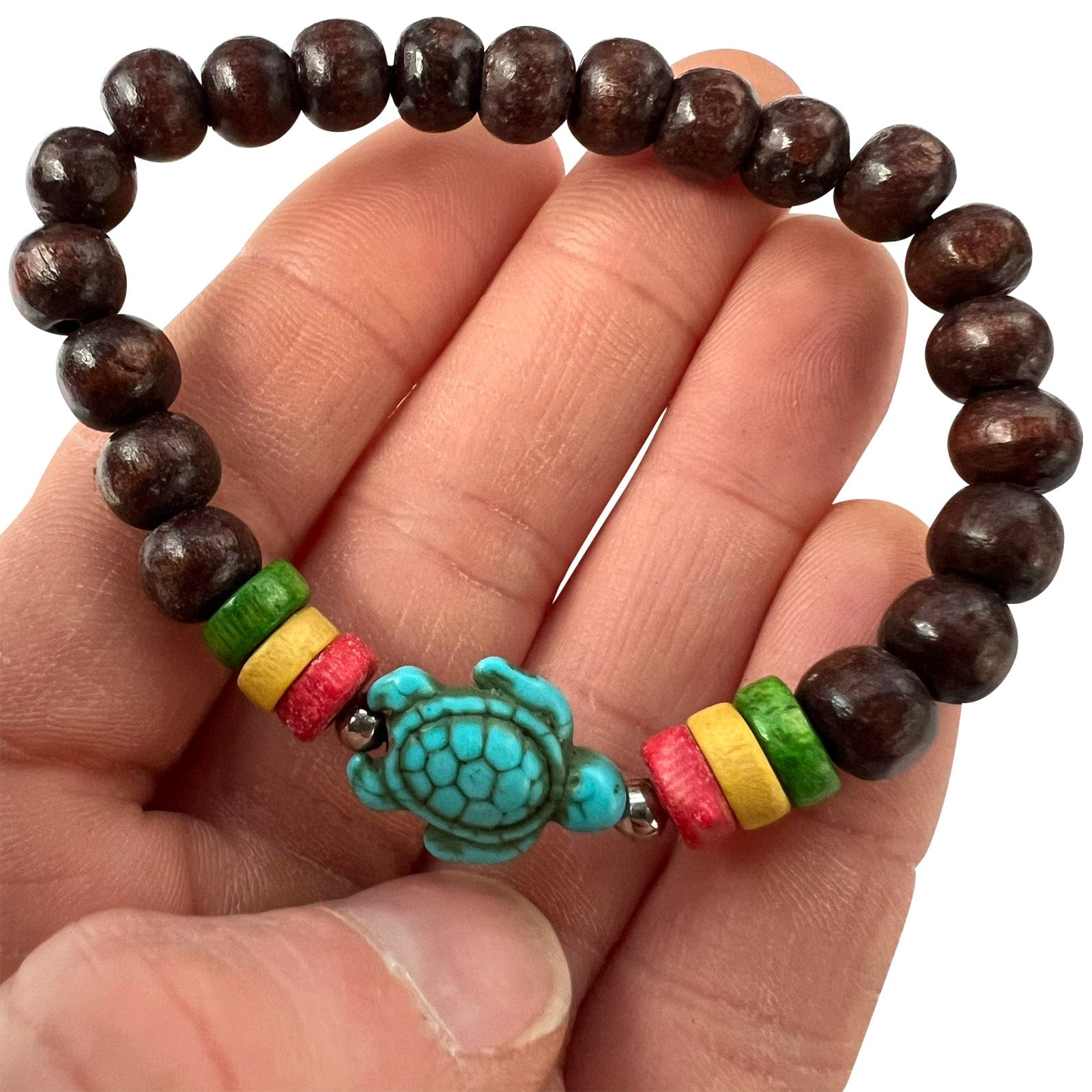 Brown Wood Turquoise Turtle Bead Bracelet Wristband Bangle Mens Ladies Jewellery