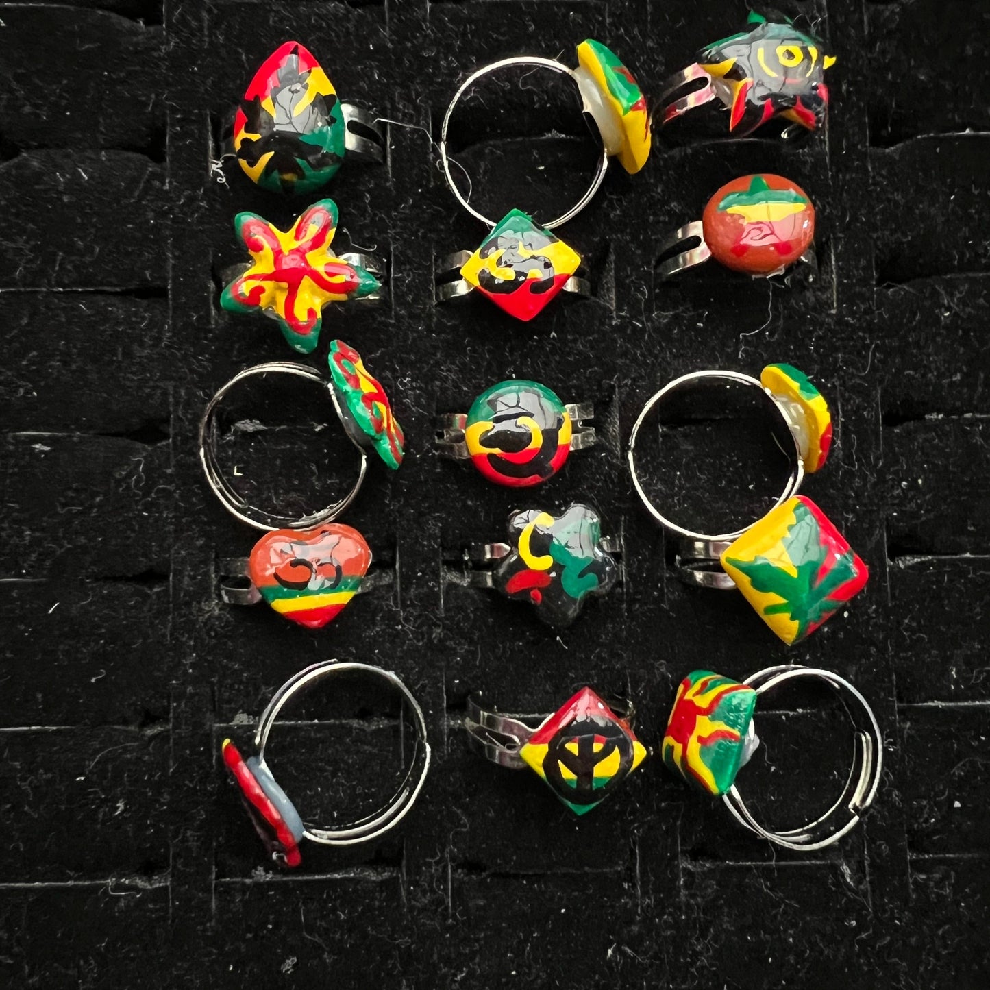 Bundle of Rings Sun flower weed heart Rasta painted Adjustable Rings
