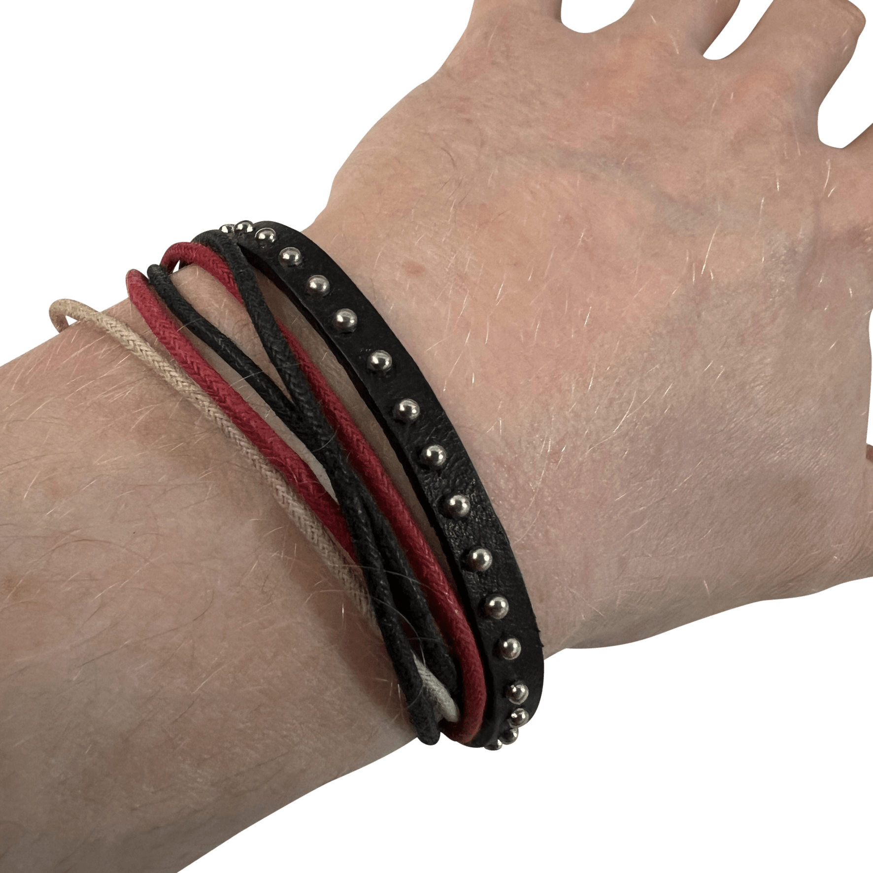 Cotton Studded Leather Bracelet Wristband Bangle Mens Womens Boys Girl Jewellery