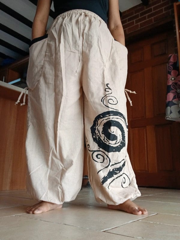 Cream Black Harem Pants Genie Baggy Wide Fit Hippie Summer Trousers Fit S M L XL