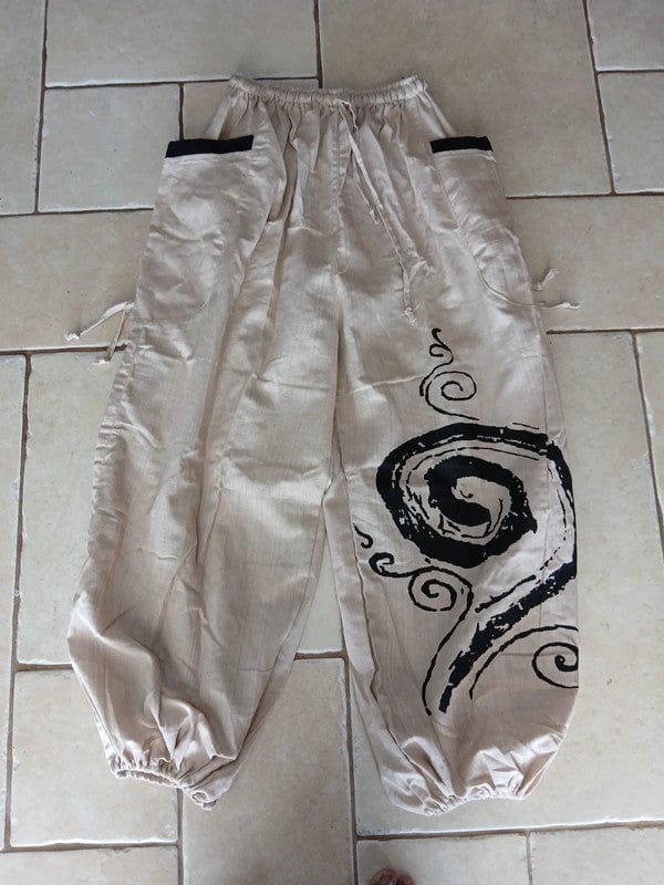 Cream Black Harem Pants Genie Baggy Wide Fit Hippie Summer Trousers Fit S M L XL