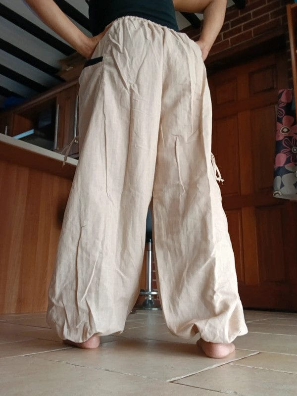 Cream Black Harem Pants Genie Baggy Wide Fit Hippie Summer Trousers Fit S M L XL
