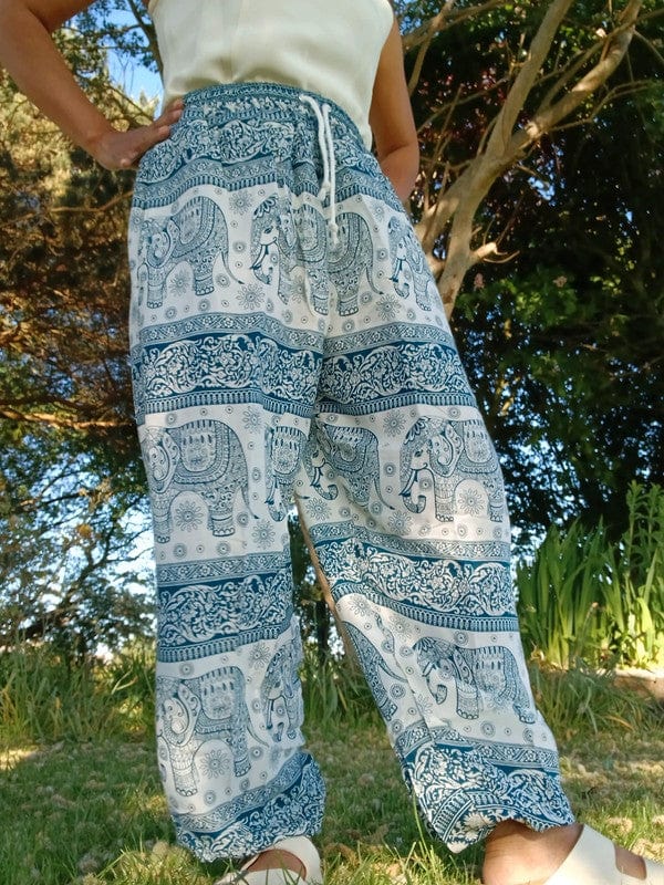 Cream Dark Green Thai Elephant Summer Harem Pants Baggy Trousers Hippie Clothes