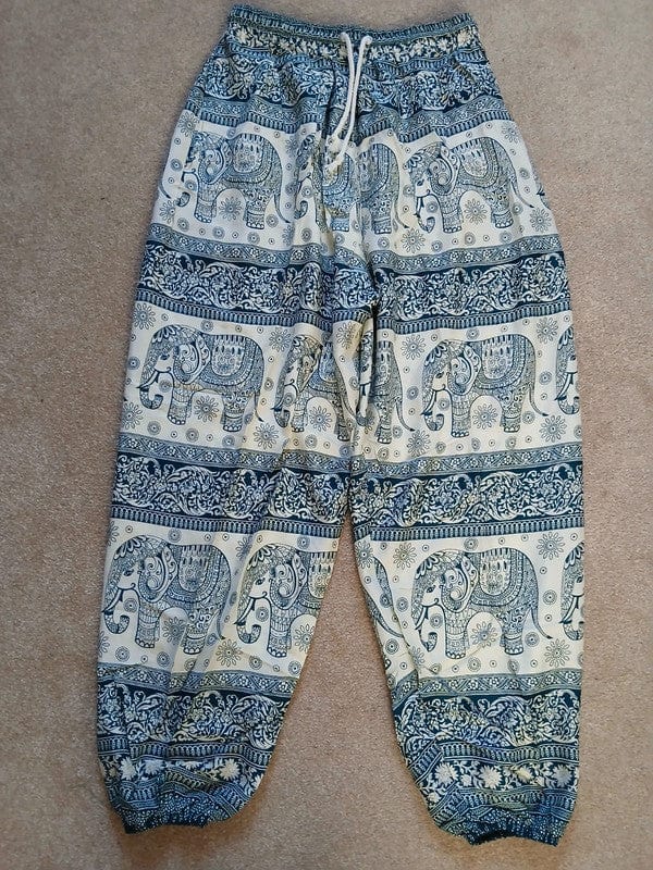 Cream Dark Green Thai Elephant Summer Harem Pants Baggy Trousers Hippie Clothes