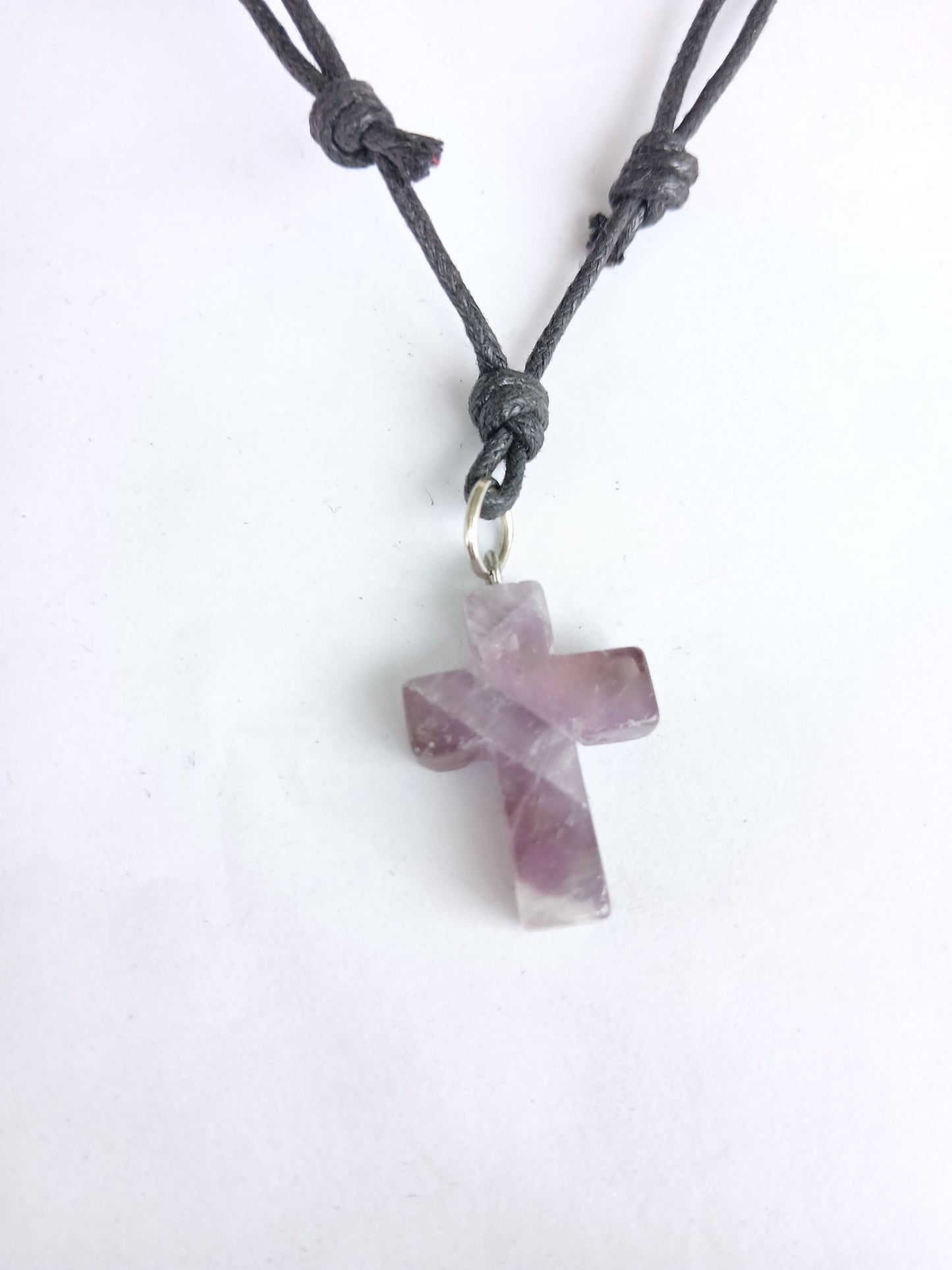 Cross Amethyst gemstone crystal  pendant necklace charm choker black adjustable cord