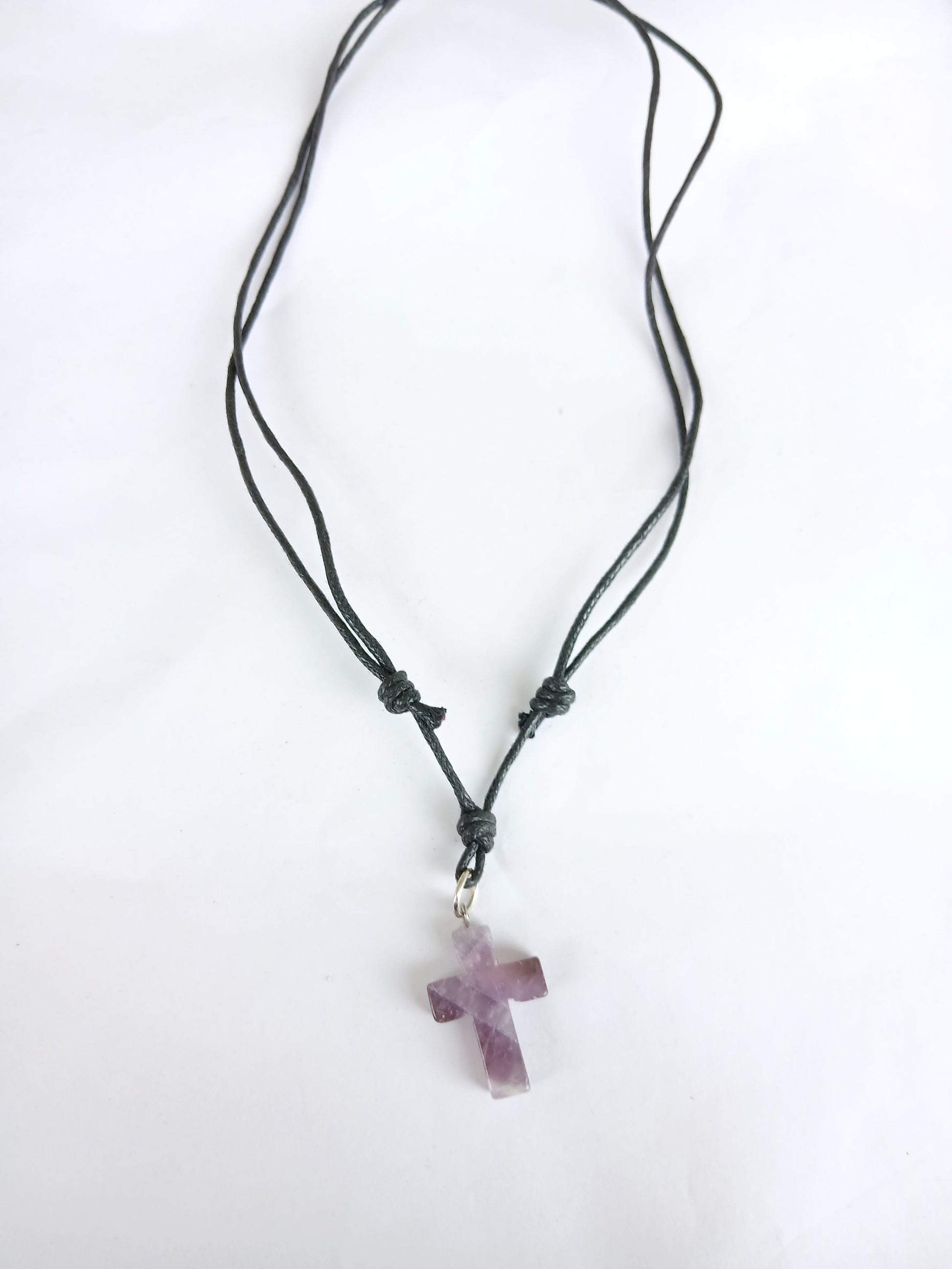 Cross Amethyst gemstone crystal  pendant necklace charm choker black adjustable cord
