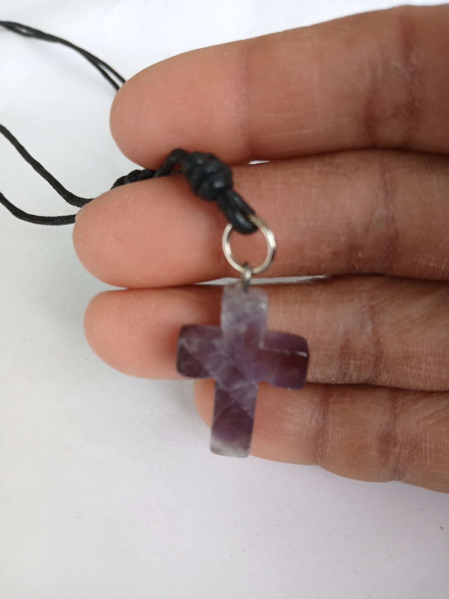 Cross Amethyst gemstone crystal  pendant necklace charm choker black adjustable cord