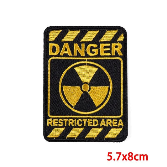 Danger Restricted Area Radioactive Iron On Patch / Sew On Embroidered Badge Sign